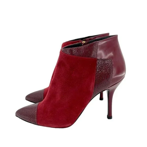 Longchamp Burgundy Red Suede Stiletto Ankle Boot Leather 38.5 New $630
